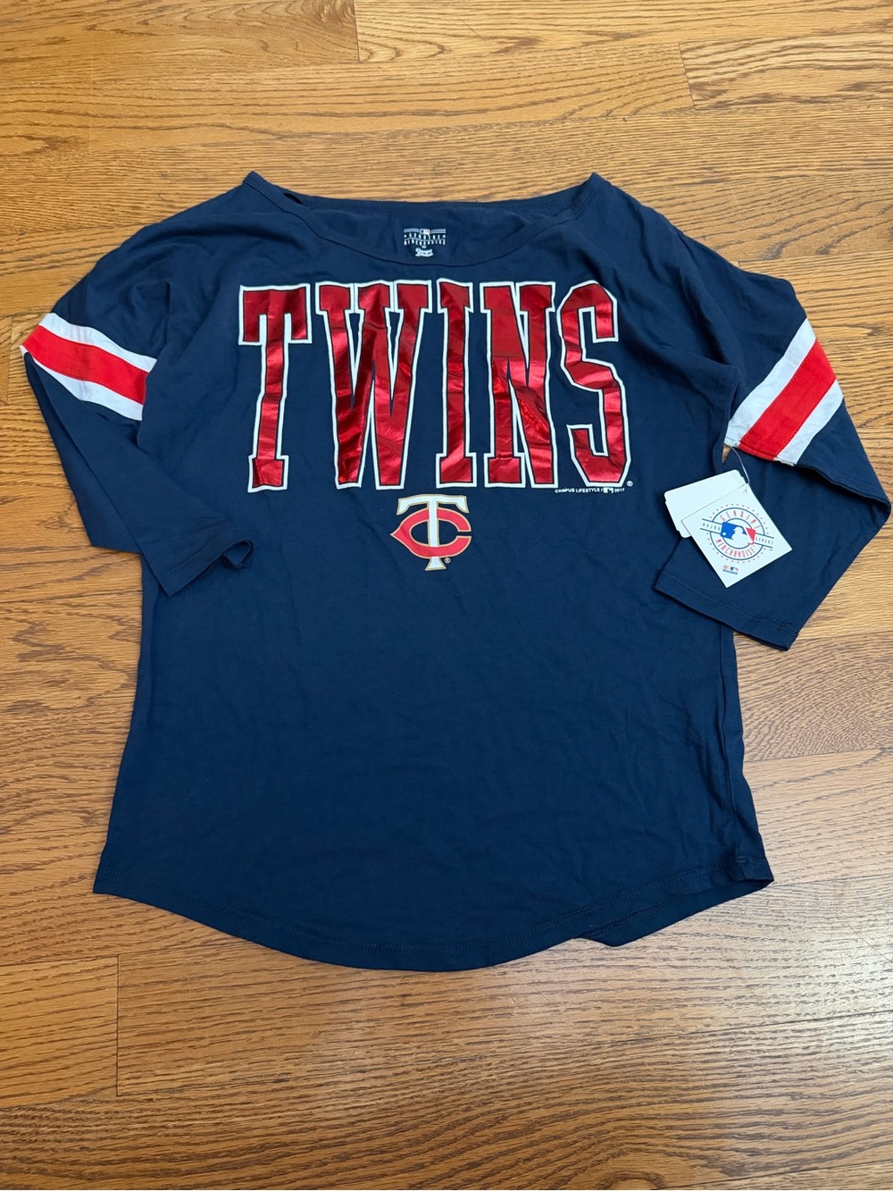 MLB Minnesota Twins Navy Long Sleeve Top with Red and White Accents